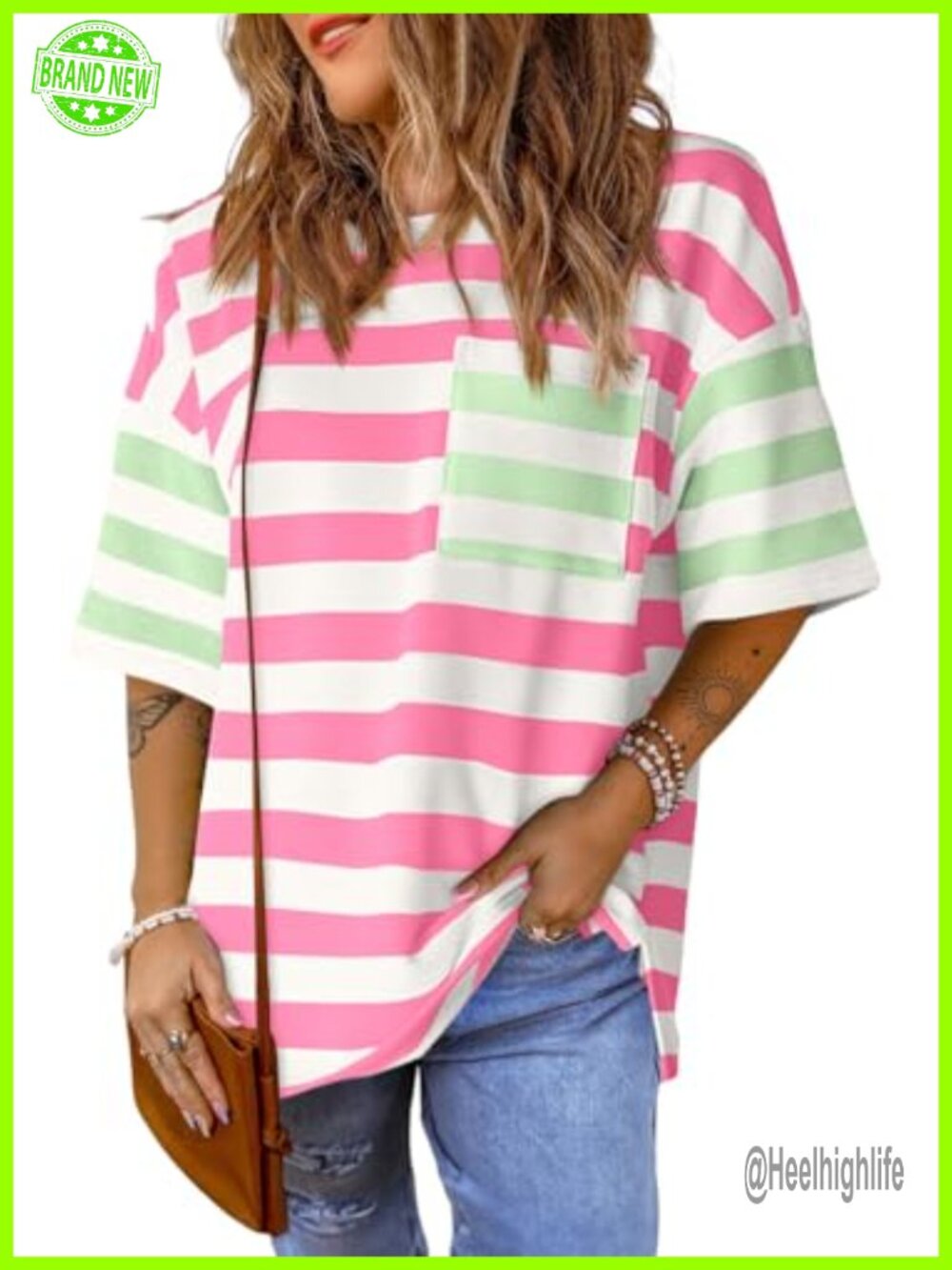 Oversized Striped Short Sleeve T-Shirt Color Block Summer Tee